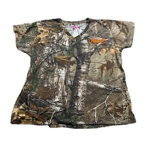 Women's Game Winner V Neck Camo Top Realtree Hunting Trail Outdoors Gorpcore XL